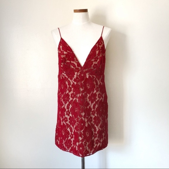 Free People Dresses & Skirts - NWT, Red Dress Laced Free People deep Vneck mini